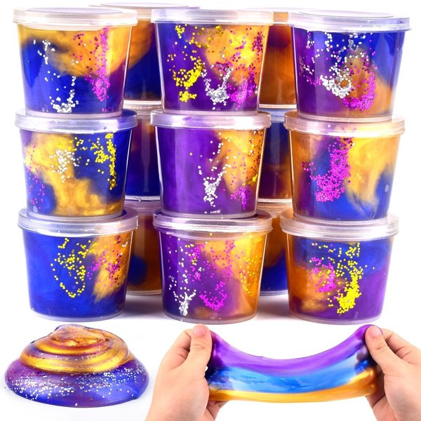Slime Party Favors, 15 Pack Galaxy Slime Kit - Soft, Non-Sticky, Stress Relief Gold Powder Slime for Kids Girls and Boys - Classroom Rewards, Birthday Christmas Valentine's Day Party Supplies