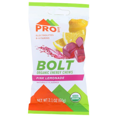 Probar Organic Pink Lemonade Flavor Bolt Energy Chews, Non GMO, 2.1 Ounce (Pack of 12)