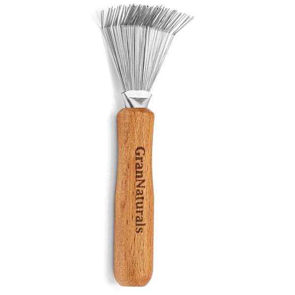 GranNaturals Hair Brush Cleaner - Rake Design for Pick Cleaning & Detangling Combs & Bristle Brushes - Durable Metal Wires, Ergonomic Wooden Handle - Quick Hair, Dust & Lint Remover Tool for Brushes