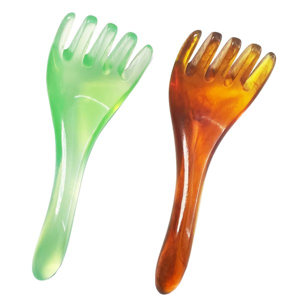 SAICOOS Head Massage Facial Yoga,Wrinkle Removal Gua Sha Massage Tool, Anti-Aging Anti-Wrinkle Anti-Wrinkle Tool Set, Bionic Hand Tools, Suitable for Head, face, Body, Legs and Back (Green+Brown)