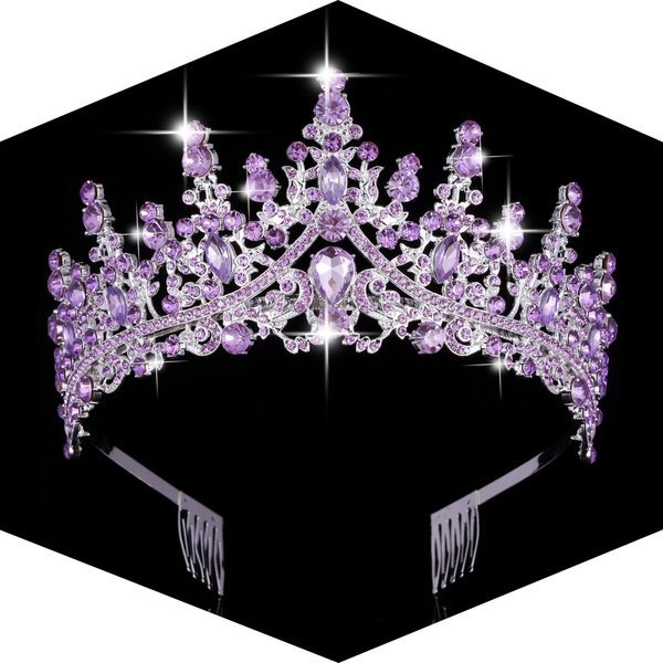 Tiaras for Women Crystal Queen Crowns Rhinestone Princess for Girl Bride Wedding Hair Accessories for Bridal Birthday Party Christmas (Purple)