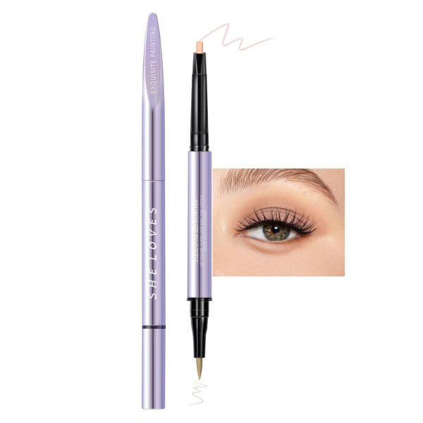 AKARY Liquid Eyeliner Lying Silkworm Pen, Matte Glitter Dual-ended Waterproof Eyeshadow Liner Pencil, Quick Drying, Long-lasting Colored Eyeliner for Eye Makeup, 01 Matte Nude Apricot + Chestnut Brown