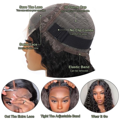 5x5 HD Lace Closure Wigs Human Hair 220% Density Water Wave Glueless Wigs Human Hair Pre Plucked 22inch Wet and Wavy Closure Wig Curly Lace Front Wigs for Black Women Natural Color