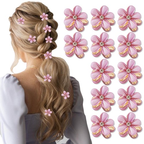 NAISKA 12 Pcs Flower Hair Claw Clips Mini Cute Hair Pins Sweet Crystal Hair Clips Decorative Non-slip Hair Clips Hair Accessories for Women Girls (Purple)