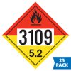 3109 Placard, Division 5.2 Organic Peroxide 25-pk. - 10.75" x 10.75" Removable Self Adhesive Economy Vinyl for Short-Term Applications, DOT Hazmat Compliant, J. J. Keller & Associates, Inc.