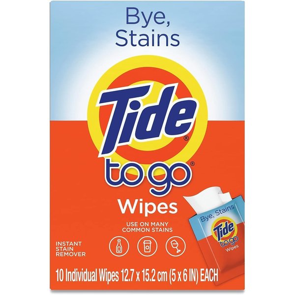 Tide to Go Instant Stain Removing Wipes, 10 Count Wipes (Pack of 2)