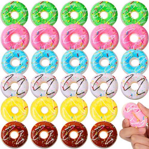 30 Pcs Donut Stress Balls Donut Party Favors Donut Squeeze Balls Stress Relief Sensory Donuts Toys for Party Decoration Donut Theme Party Supplies, 6 Colors