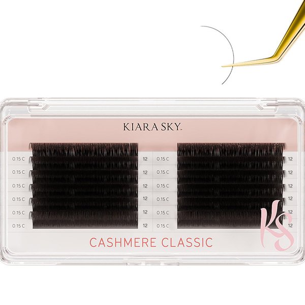 KIARA SKY LASH Cashmere Classic Lash Extensions | Premium Cashmere Lash Extensions | Soft Semi-matte natural finish | For Professional Eyelash Extensions Use Only | Black, (C-0.15-12mm)