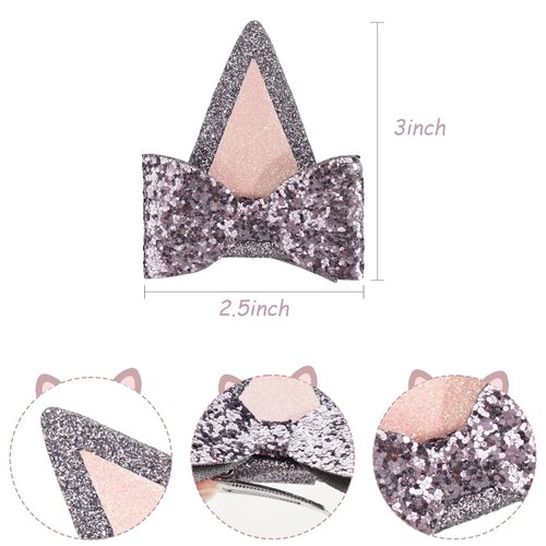 Qearl 12PCS Dog Ears Hair Clips Glitter Hair Bows Clips Cute Blue Hair Accessories for Toddler Girls Birthday Party Supplies in 6 pair