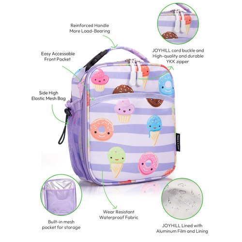 JOYHILL Kids Lunch Box, Insulated Lunch Bag for Teen Girl Boy, Lunch Boxes for Kids with Water Bottle Holder for School, Cute Lunchbox Kawaii Small Lunch Tote Toddler Donut