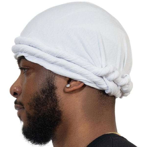 Veeta Superior Halo Turban Silk Satin Lined Head Wrap, Pre-Tied Turban for Men & Women, Turban Durag Wave Cap (White)