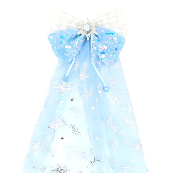 Princess Hair Clips for Girls Big Bow Hair Clip for Women Veil Snowflake Duckbill Clips Rhinestone Hair Accessory for Birthday Party Halloween Christmas (Blue)