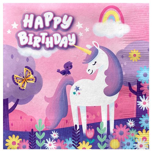 Treasures Gifted Rainbow Unicorn Napkins - Pack of 16 Unicorn Napkins for Birthday Party - Unicorn Party Supplies - Unicorn Birthday Party Supplies - Unicorn Rainbow Party Decorations