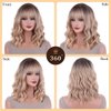 AneShe 14 Inches Blonde Wig for Women Girls Ash Blonde Wig Short Curly Wig Synthetic Wig with Bangs Ombre Blonde Wig for Daily Cosplay Party