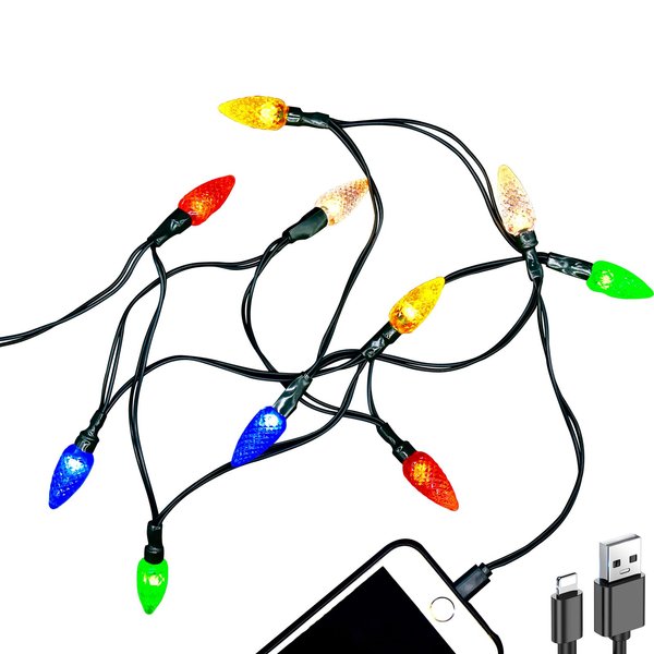 MACLARONX 2 Pack Christmas Light Phone Charger Cord Charging Cable USB-A to Light-ning 55"/10 LED Festive Bulb Cables Compatible with Phone/i 5~13/14 Plus Pro X XR XS Max Mini, Multicolor