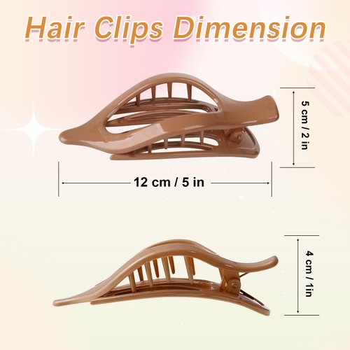 Flat Hair Claw Clips for Women - 6 Pcs French Concord Flat Hair Clips Strong Hold 4.7" Duck Billed Clips for Thick Thin Hair (Polish(Black/White/Grey/Coffee/Khaki/olive green))