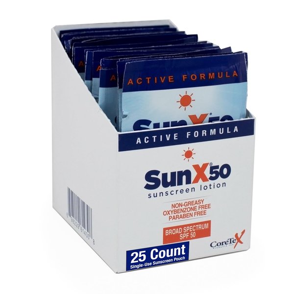 ​​Sun X 50 SPF Individual Sunscreen Packets Travel Size - Pack of 25 Paraben, Oxybenzone, & White Cast Free Broad Spectrum SPF Sunscreen Packets - Water & Sweat Resistant For Up To 80 Minutes