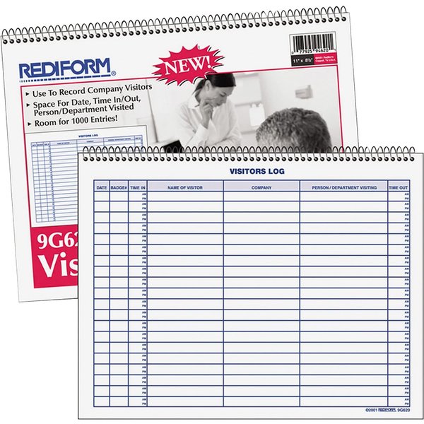 Rediform Visitors Log Book, Wirebound, White, 11 x 8.5 Inches, 50 Pages (9G620)