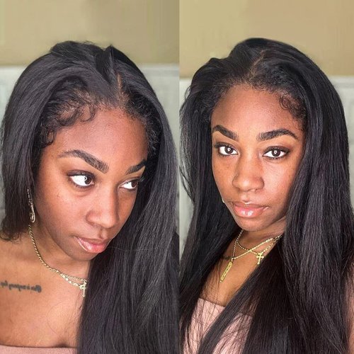 HD Lace Front Wigs Human Hair Pre Plucked 200 Density Bleached Knots for Black Women,Kinky Straight Human Hair Wig with 4C Curly Edge Baby Hair(12", 13x4 HD Lace Frontal Wig)