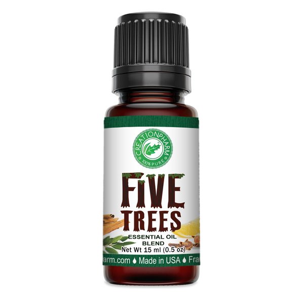 Creation Pharm Five Trees Aromatherapy Essential Oil Blend– Cinnamon, Frankincense, Clove, Lemon, Eucalyptus, Rosemary 15 ml, Diffusor Oil, Meditation, Purification