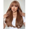 Sunber Yaki Straight 4x2 Lace Closure Chocotlate Brown Yaki Straight with Bangs None Lace Front Wigs 12A Brazilian virgin Hair Wigs with Curtain Bangs Glueless Full Machine Made 180% Density 20Inch
