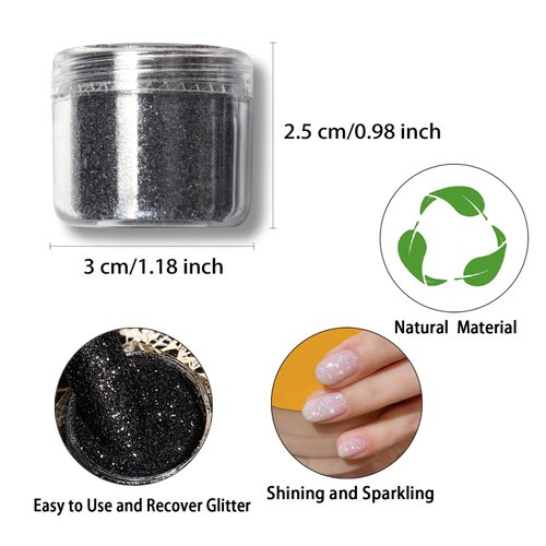 Allstarry 2 Colors Nail Glitter Powder White Black Dust Sand Powder Shining Sugar Effect Glitter Candy Coat Cosmetic Festival Powder DIY Nail Art Decoration Crafts for Manicure