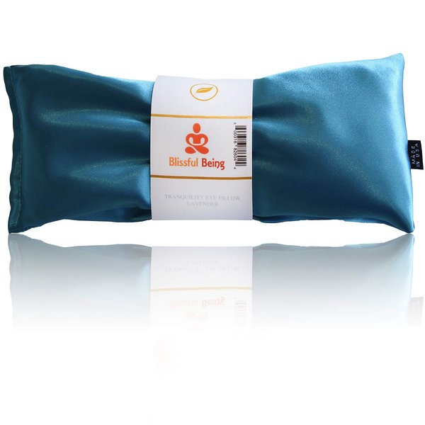 Blissful Being Lavender Eye Pillow | Hot or Cold Weighted Satin Eye Mask perfect for Sleeping, Yoga, Meditation | Gifts for Women, Birthday, Teachers | Natural Herbal Relaxation | Made in USA (Aqua)