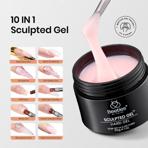 Beetles Builder Extension Gel for Nails, 10 in 1 30g *3 Colors Hard Gel Kit Sculpted Gel with Base & Top Coat, 100pcs Nail Forms, Nail Brush and Nail Files, Nail Art Manicure Set for DIY at Home