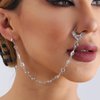 Octwine Women Crystal Nose Rings Earrings Chain Hoops Earrings Chain Fake Nose Ring Chain Non Piercing Nose Rings Earrings to Dangle Halloween Earring for Women (Silver)
