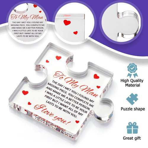 Valentines Day Gifts for him - Engraved Acrylic Block Puzzle - Gifts for Him - Anniversary Present for Husband - Fiance Birthday Gifts, Valentines Day Gifts for Boyfriend - Cool Wedding Couple Gifts
