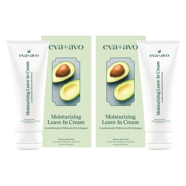 Eva + Avo Leave In Conditioner Cream – Hair Moisturizer Cream for All Hair Types – Paraben and Sulfate-Free Leave In Hair Conditioner – Hydrating Hair Treatment with Avocado and Rosemary - 2-Pack