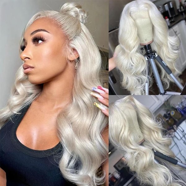 Mscathy Platinum Blonde Lace Front Wigs Human Hair Body Wave13X4 Human Hair Wig HD Lace Front Breathable Hair Pre Plucked HD Transparent 180% Density 20Inch