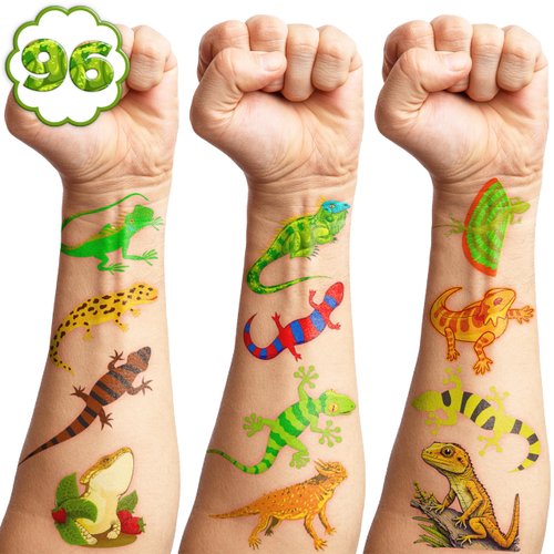 Lizard Temporary Tattoos Themed Birthday Party Supplies Favors Decorations Cute Reptile Swamp Safari Animal 96PCS Tattoos Stickers Funny for Kids Girls Boys Teens School Classroom Rewards Gifts Ideal