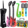 Inflatable Rock Star Toy Set,8 Pack Inflatable Instruments Party Props,Inflatable Guitar Saxophone Boom Box Microphone Mobile Phone for 80's 90's Party Decorations,Rock and Roll Party Favors Supplies