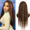 MISSJAY 32 Inch Ombre Highlight 13x4 HD Transparent Lace Front Wigs Human Hair Honey Blonde 4/27 Deep Wave Human Hair Wigs for Black Women Curly Wigs Pre Plucked with Baby Hair 180 Density