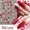 Valentines Day Nail Art Stickers Decals, Love Heart Nail Decorations, 3D Self-Adhesive Laser Red White Hearts Roses Lips Nail Supplies, Valentines Nail Accessories for Women Girls 8 Sheets