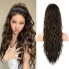 SEIKEA 26" Highlight Ponytail Extension，PT003 Eva Long Drawstring Ponytail Wavy Clip in Hair Extensions Ponytail Natural Soft Synthetic Hairpiece for Women Deep Brown with Auburn Highlights