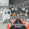 Race Car Party Decorations, AHIER 61 Pcs Set-12 Traffic Cones and 24 Racing Checkered Flags, 6.5Ft Racetrack Floor Runner and 9.8ft Checkered Race Track Banner, Tablecloth, Balloons and Ribbons