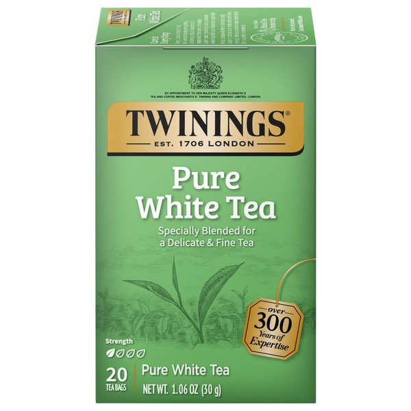 Twinings Pure White Tea, 20-Count Pack of 6, Individually Wrapped Tea Bags, Light & Fresh, Caffeinated