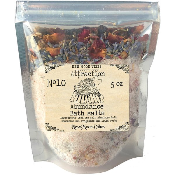 Attraction Abundance Essential Oils Herbal Spell Ritual Bath Salts with Real Herbs Botanicals Infused Enhance Beauty Love Power Control Success Confidence Attain Dreams Goals Self Love Acceptance