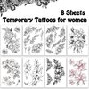 Cerlaza Temporary Tattoos for Women Adults, Flower Fake Semi Permanent Long Lasting Tattoo Stickers, Henna Body Leg Makeup Waterproof Realistic Tattoos Kit-32 Styles on 8 Sheets