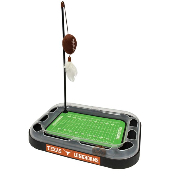 Pets First NCAA Texas Longhorns Football Field CAT Scratcher Toy with Catnip Filled Plush Football Toy & Feather Cat Toy Hanging, with Jingle Bell Interactive Ball Cat Chasing 6-in-1 Best Kitty Toys