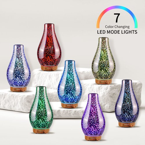 Porseme Essential Oil Diffuser 3D Glass Aromatherapy Ultrasonic Humidifier Cool Mist, Auto Shut-Off, Timer Setting, BPA Free for Home Office Hotel Yoga Gym Leisure SPA Gift 100ml