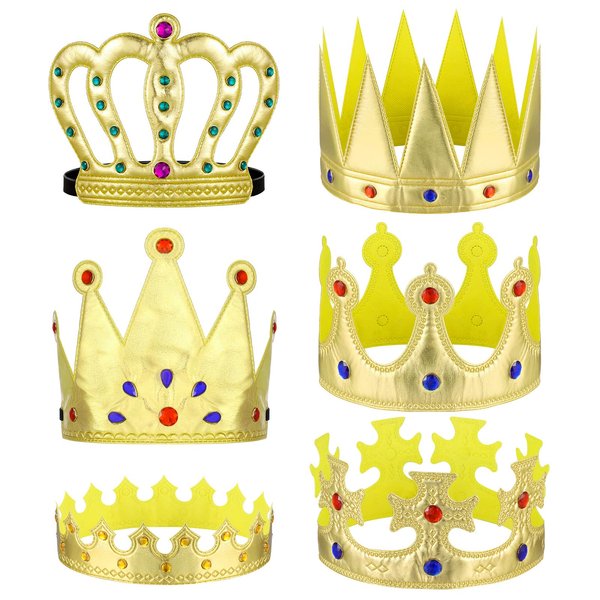 Jspupifip 6 Piece Birthday King Crowns,Kids Party King Queen Prince Princess Gold Crown Coronation Hat Cloth Costume Accessories Crown