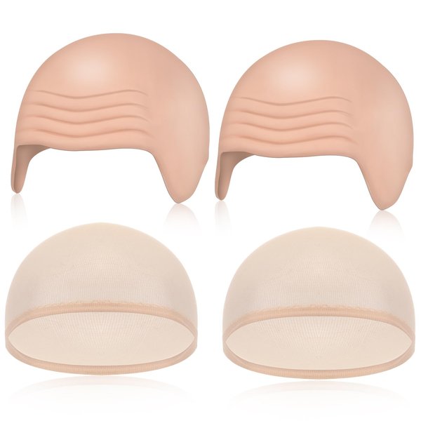 Syhood 4 Packs Halloween Bald Caps Makeup Latex Bald Head Wig Cap Bald Hat Makeup Costume Accessories for Women Adults