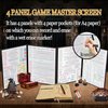 JiaoJiRen DND Dungeon Master Screen 3D Faux Leather,4 Panel Game Master Screen with Pockets DM Screen for DM Game Accessories Gift,Dungeons and Dragon,Pathfinder,D&D