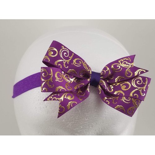 Purple with gold Scroll Headband Hair Bow