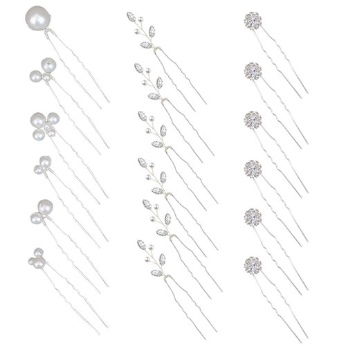 Yandino 18 Pieces Bride Wedding Hair Pins Bridal Hair Accessories Set Jewelry Bridesmaids Silver Hair Piece for Women and Girls