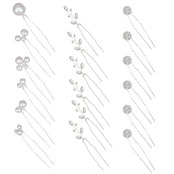 Yandino 18 Pieces Bride Wedding Hair Pins Bridal Hair Accessories Set Jewelry Bridesmaids Silver Hair Piece for Women and Girls