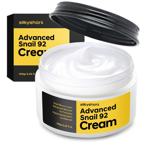 SilkyShark Snail Mucin Repair Cream, 92% Snail Secretion Filtrate, Snail Mucin Cream, Advanced Skincare for Fine lines, Hyperpigmentation, and Blemish (100 g/3.52 fl oz)
